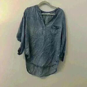 Lou & Grey Chambray Roll Sleeve Tunic Top Size Medium